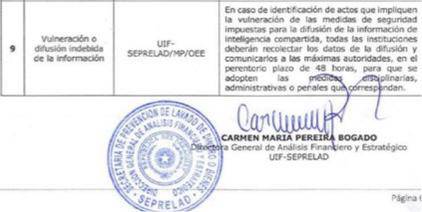 La misma Carmen Pereira firmó el protocolo de procedimiento en caso de filtraciones, sin embargo nunca lo aplicó. Foto: Gentileza